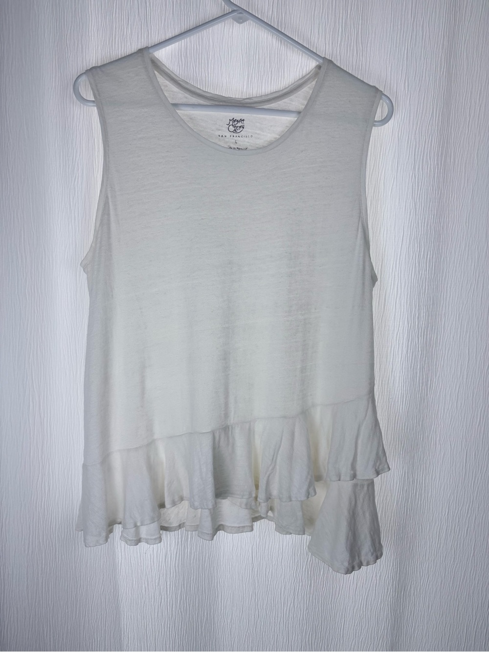Margaret O'Leary Linen Blend Ruffle Hem Top, Size Large
